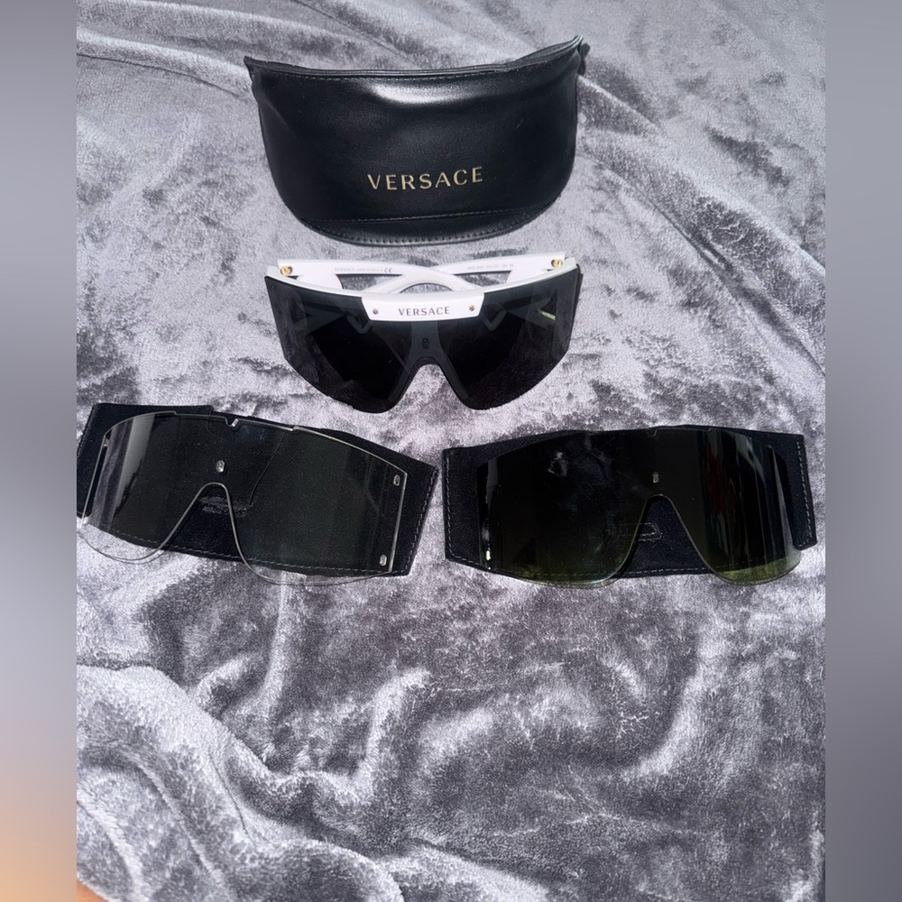 Versace Black Leather Sunglasses Case with Gold Logo